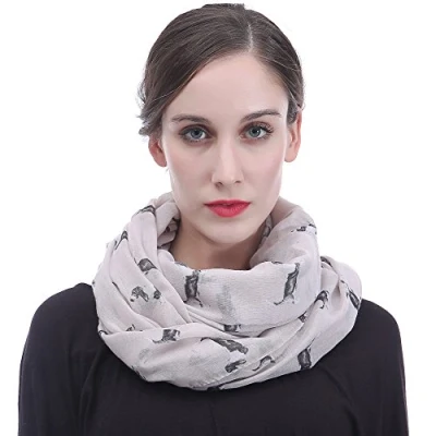 Image of Basset Hound Dog Print Women&#039;s Infinity Scarf Snood Lightweight (Beige)