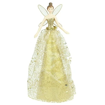 Image of Gisela Graham : Christmas Decoration Gold Glitter Tree Top Fairy