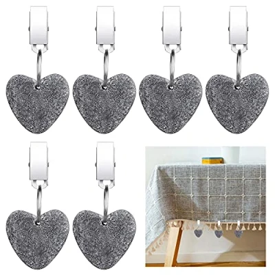 Image of MOROBOR Tablecloth Weights Clips, 6pcs Heart Shape Stone Metal Clip for Outdoor Picnic Family Dinner Table Decoration (Gray)