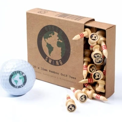 Image of Green Swing Bamboo Golf Tees 32mm Strong Sustainable Biodegradable 30pcs Full Colour Edition Red Castle