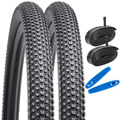Image of YunSCM 2 Pcs 24&quot; Bike Tyres 24x1.95 ETRTO 53 507 and Heavy Duty Tubes Schrader Valve 32mm Compatible with MTB/Off Road 24x1.85 24x1.90 24x2.0 Bicycle Tires (Y 1086)