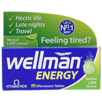 Image of Wellman Energy Lime 10 Dissolving, Multivitamins Effervescent Tablets for Man, Natural Flavour, by Vitabiotics