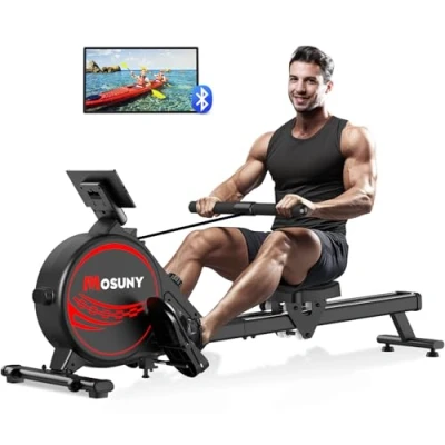 Image of MOSUNY Rowing Machine for Home Magnetic Machines with 16 Levels Resistance,Maximum Load of 350 LB，Upgrade to Double Slide Rails, App Supported,Vertical Storage
