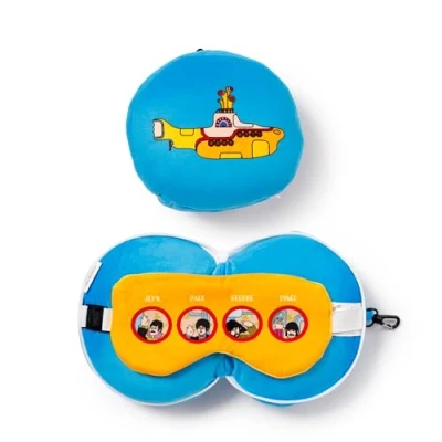 Image of Puckator Relaxeazzz The Beatles Yellow Submarine Round Plush Travel Pillow &amp; Eye Mask Sleep Masks Kids Accessories For Sleeping Airplane Flight Plane Neck Pillows