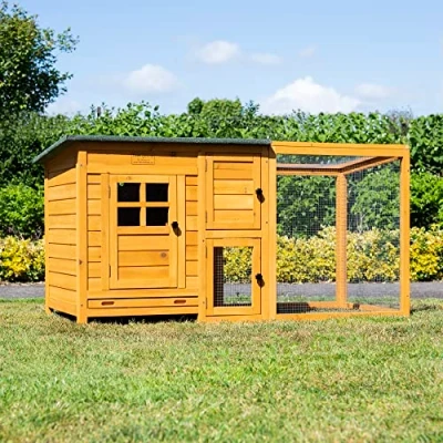 Image of FeelGoodUK Chester Rabbit Hutch and Run Lift Up Lid Chicken Coop Nestbox Ventilated Perches Locks Solid Wood 160cm Width 75cm Depth 80cm Height