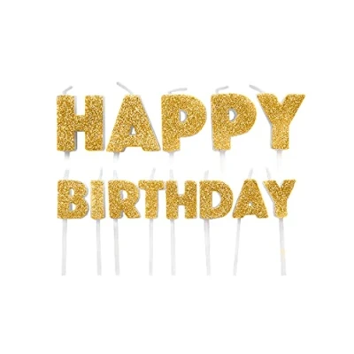 Image of Anniversary House Happy Birthday Pick Candles Gold Glitter Pack of 13