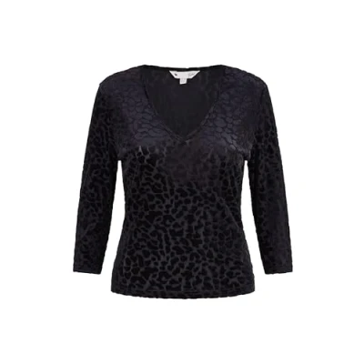Image of Yumi Black Velvet Leopard V Neck Top 16
