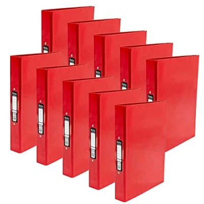 Image of Pukka Pad, Brights A4 Ringbinder Files with 2 O Ring Mechanism 10 Pack 40mm Spine Customisable Label for Large Amounts of Documents 32 x 26.3mm, Red