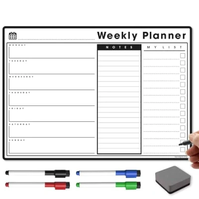 Image of TMS A3 Weekly Planner Whiteboard Magnetic Calendar for Fridge and Dry Wipe Pens Meal or Family Kitchen (White)