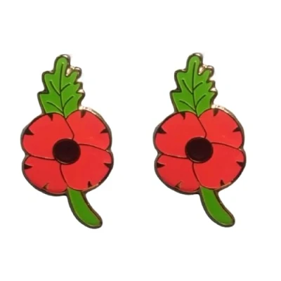 Image of 2 Pcs Mini Red Poppy UK Veteran Solider Remembrance Day Brooch Enamel Pin Badge