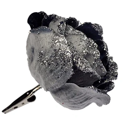 Image of BWG Clip On Midnight/Navy Blue Rose Flower Christmas Tree Decorations (Set of 6)
