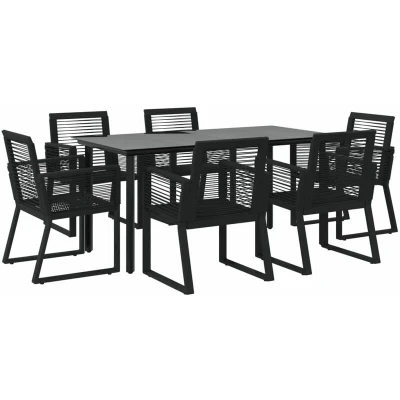 Image of vidaXL 7 Piece Garden Dining Set Black PVC Rattan