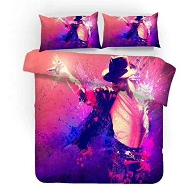 Image of NICHIYO Michael Jackson Bed Linen Set, Duvet Cover and Pillowcase, Microfibre, 3D Digital Print Three Piece Bedding (Duvet + Pillowcases) (11, Single 135 x 200 cm)