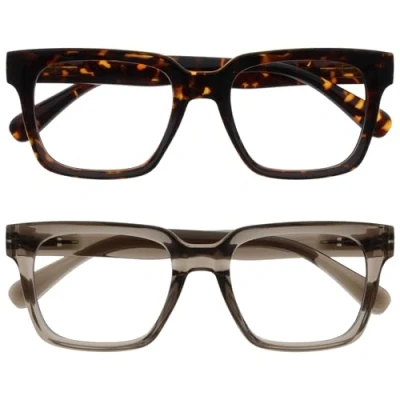 Image of OPULIZE ERA Blue Light Glasses Clear Lens Anti Reflective and Glare 2 Pack UV400 Protection Oversized Frame Computer Screen Brown Grey Men Women
