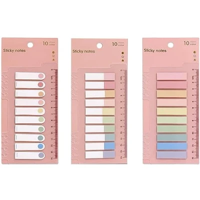 Image of Amerson Index Tabs with Ruler, 3 Pack 600 Pieces Sticky Tab, Note Page Marker, Writable and Repositionable File Flags Morandi Colored Pages Markers Book Labels for Reading Tab， Classify Files (Blue)