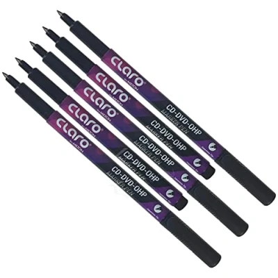 Image of Permanent Markers, BLACK, Fine Tip, Pack of 5, CD DVD OHP Marker Pens, Mark Write Draw Sketch, UV resistant Waterproof Ink, PATEL Black Ball Pen