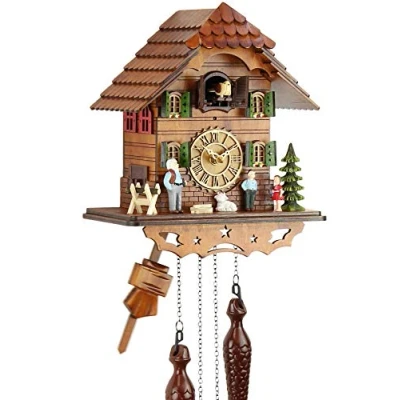 Image of Eble Cuckoo Clock Real Wood Battery Operated Quartz Movement Music Call Heidi House 25 cm 60820000