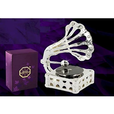 Image of CRYSTAL TEMPTATIONS Silver Plated Gramophone figurine embellished with crystals from Swarovski