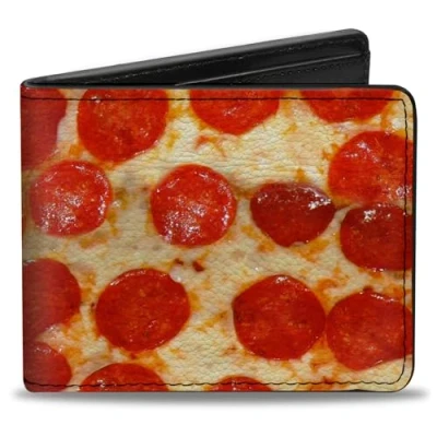 Image of Buckle Down Men&#039;s Bifold Wallet Pizza Bi Fold, Multicolor, 4.0&quot; x 3.5&quot;