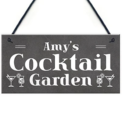 Image of RED OCEAN Personalised Cocktail Garden Sign Summerhouse Home Bar Shabby Gift For Her