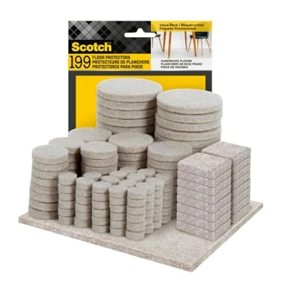 Image of Scotch Felt Pads 199 PCS Beige, Furniture for Protecting Hardwood Floors, Round, Assorted Sizes Value Pack, Self Stick Design, from Nicks, dents and Scratches (FP845 199NA)