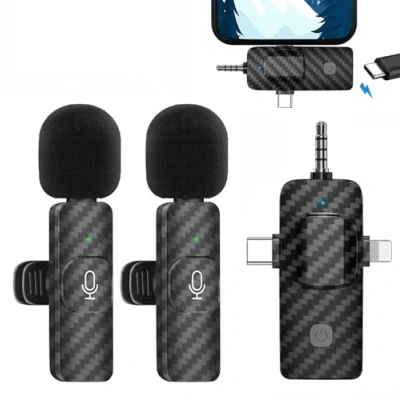 Image of Wireless Lavalier Microphone for iPhone/Android/Camera, Professional Lapel Mic with Intelligent Noise Cancelling, Plug and Play Video Recording, Vlogging, TikTok, YouTube 2 Mics