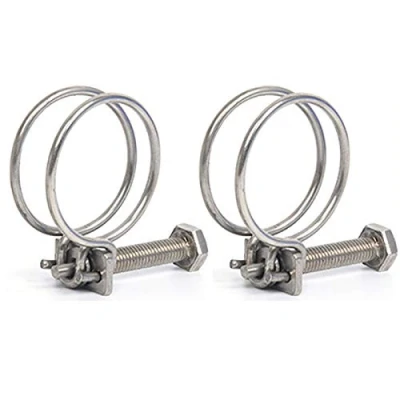 Image of 2 Pieces Double Wire Hose Clips Adjustable 304 Stainless Steel Clamps Pond Joint to Fit for 22 25mm Pipe