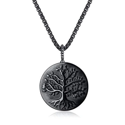 Image of COAI Tree of Life Necklace for Men Women, Black Obsidian Nylon Cord