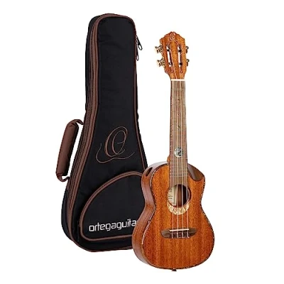 Image of Ortega Guitar Concert Ukulele acoustic Custom Built Series Side Soundhole includes Gig Bag Solid Mahogany and Okoume (ECLIPSE CC4)