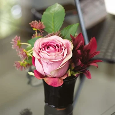 Image of BLOOM Artificial Alexis Small Arrangement 17cm Fake Flower Centrepiece, Faux Silk Flowers That Look Real, Perfect for Mothers Day, Foliage, Home Decor, Vase Included