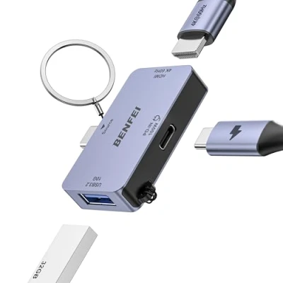 Image of BENFEI USB C Hub 3 in 1, Super Compact, to HDMI 4K@60Hz, 10Gbps A, 100W Power Delivery Compatible with iPad Pro, MacBook Pro/Air, iMac, iPhone 16/15 Pro/Pro Max, XPS, Thinkpad and More