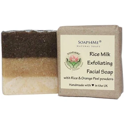 Image of SOAPS4ME Rice Milk Exfoliating Facial Natural Soap Handmade Shea Butter powder Orange peel Lemon and Cinnamon Essential Oils