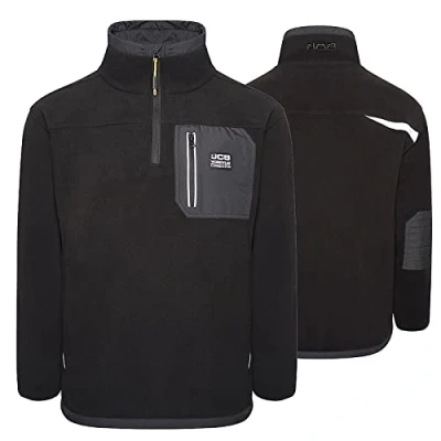 Image of JCB Trade Heavyweight 1/4 Zip Fleece, Medium Made with 100% Polyester Polar Fleece Men&#039;s Jumpers Branding Details Cordura Fabric Elbow Patches Mens Clothes 320gsm Black