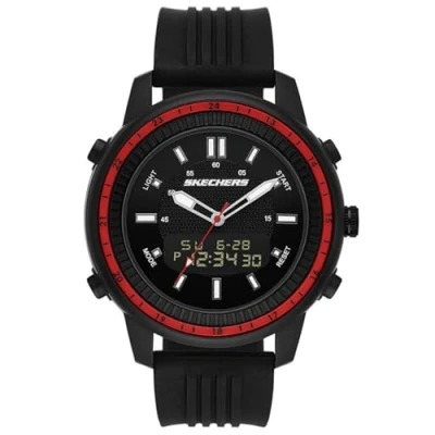Image of Skechers Watch For Men, Anadigi Movement With Silicone, Leather Or Stainless Steel Strap, Black and red, 50MM