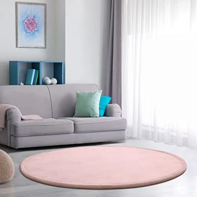 Image of Paco Home Nursery Area Rug Kids For Bedroom Girls Boys Soft Non slip Modern, Size:80 cm round, Colour:Beige