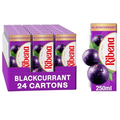 Image of Ribena Blackcurrant Juice Drink Cartons Multipack 24x250ml Real Fruit Rich In Vitamin C No Artificial Colours or flavours Perfect For On The Go