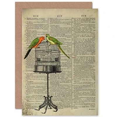 Image of Wee Blue Coo GREETINGS CARD BIRTHDAY GIFT UPCYCLE PARROTS BIRD CAGE