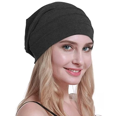 Image of osvyo Cotton Chemo Hats Soft Caps Cancer Headwear for Women Hair Loss Sealed Packaging, Dark Spots Grey, One Size Fits All