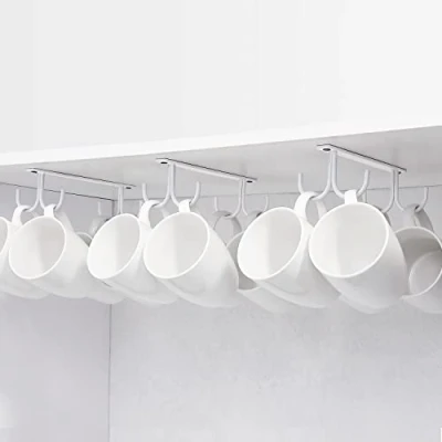 Image of FOMANSH Mug Rack Under Cabinet Coffee Cup Holder, 12 Mugs Hooks Shelf, Display Hanging Cups Drying Hook for Bar Kitchen Utensils White