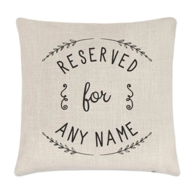 Image of Gift Base Personalised Reserved For Any Name Cushion Cover Linen Effect Dad Mum Grandad Grandma Uncle Auntie