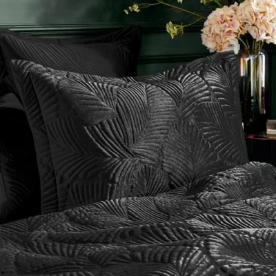 Image of Paoletti Palmeria Quilted Velvet Pillowcase, Black