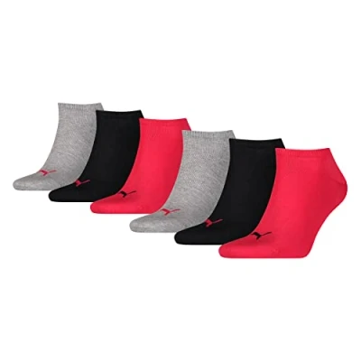 Image of Puma Unisex Sneaker Plain 6 PACK Sports socks, Size: 8, Grey/black/red combo