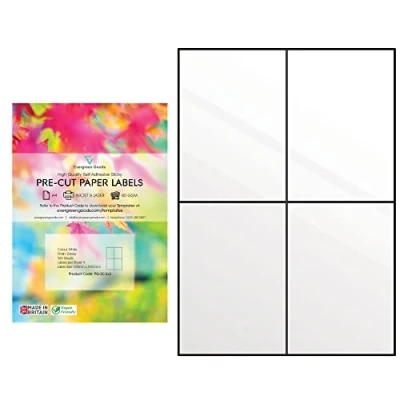 Image of Evergreen Goods Precut Glossy White Sticky Back Address Shipping Labels Strong Self Adhesive Mailing Printing Paper Inkjet &amp; Laser Printable 2x2, 4 per A4: 1,200 in Total 300 Sheets