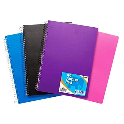Image of Tiger Jumbo Pad A4 Notebook Ruled Wirebound 400 Pages 200 Sheets Colour: Assorted