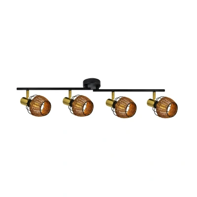 Image of Copa Ceiling Spotlight Bar, Black, Gold, Rattan, 4x E14