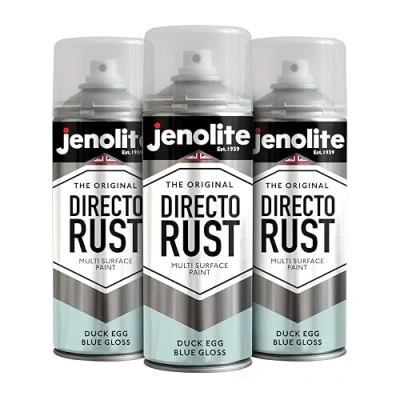 Image of JENOLITE Directorust Gloss Spray Paint Duck Egg Blue 3 x 400ml Direct to Rust for Metal Multi Surface Wood, Metal, Plastic, Ceramic BS 16C33
