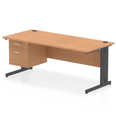 Image of Impulse 1800x800 Desk Oak/Black Cable Managed Leg 1x2 Drawer Fixed Ped