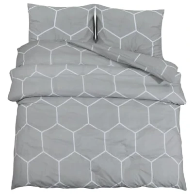 Image of vidaXL Duvet Cover Set Grey 240x220 cm Cotton Bedding, OEKO TEX Certified, Easy Care, Wrinkle Resistant with Pillowcases