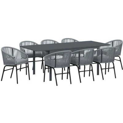 Image of vidaXL 10 Piece Garden Dining Set with Cushions Grey Poly Rattan