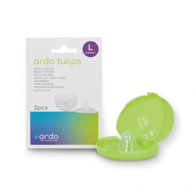 Image of Ardo Tulips Contact Nipple Shields with Storage Case. Soft Silicone Breastfeeding Shield Set Free from BPA for Protection When Breastfeeding. Nursing Essentials Mum &amp; Baby. (Large)